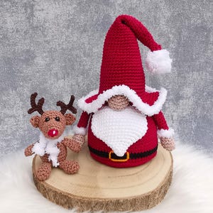 CHRISTMAS GNOME – German PDF crochet pattern Gnome / Santa Claus with mini reindeer