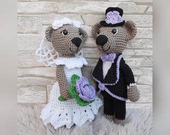 Patrón de crochet en PDF para el Sr. y la Sra. Teddy: novios