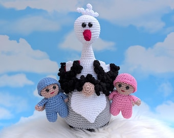 Gnomo cigüeña – Patrón de ganchillo en PDF alemán: Gnomo con bebé