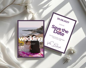 Bold Wedding Save the Date Invitation Template, Violet Pastel Colors, Modern Announcement (Digital Download)