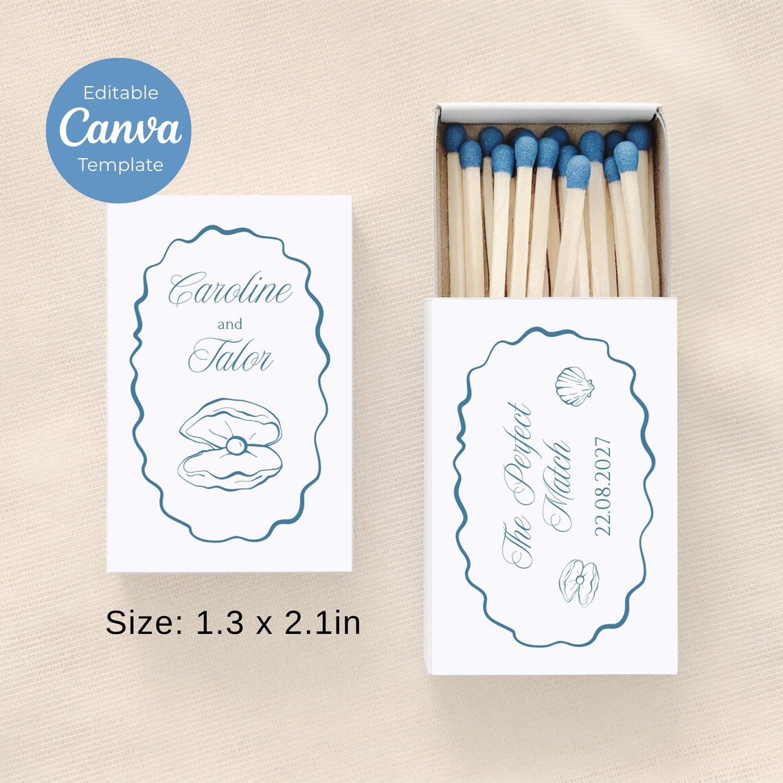 Customizable Matchbox Editable Wedding Favor Matchbox Template, Coastal Matchbox Canva ...