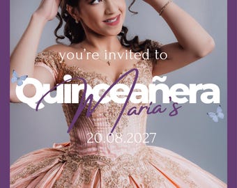 Editable Quinceañera Canva Invitation | Custom Birthday Invitation | Quince Anos Save the date Template Canva Free account | Editable Colors