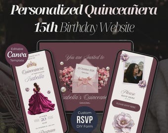 Personalized Quinceañera Website Digital Invitation | Custom Quinceañera RSVP Form (Digital Download)
