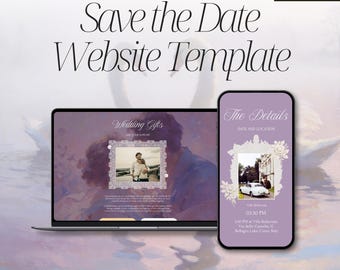 Garden Lilac Save the Date Wedding Website with RSVP | Hydrangea Wedding Website Template Digital Oil Painting Style | Editable Canva |