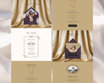Envelope Save the Date Wedding Digital, Gold Lace Wedding Website with RSVP | Wedding Digital Invitation Template |  Editable Canva