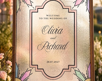 Stained Glass Wedding Welcome Sign Canva Template, Vintage Editable Wedding Sign glass, Printable Faux Glass Wedding Sign Ceremony PNG