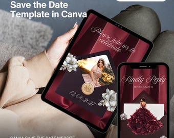 Quinceañera Invitation Website | Editable 15th Birthday Canva Template | Digital Quince Website| RSVP Tracker | Red Gold Quinceañera Invite