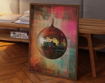70s Disco Ball Poster: Retro Colorful Wall Art