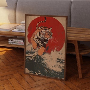 Japanese Tiger Art Print: Retro Maximalist Animal Poster