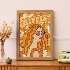 Flower Child Art, 70s Decor, Hippie Print, 70s Floral Pattern Print, Vintage Poster, Retro Home Decor, Mushroom Woman Print, 70s Wall Art