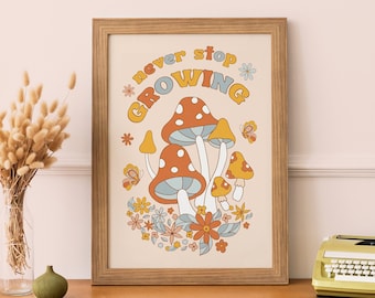 Retro Mushroom Print: 70s Style Groovy Art Poster
