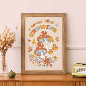 Retro Mushroom Print: 70s Style Groovy Art Poster