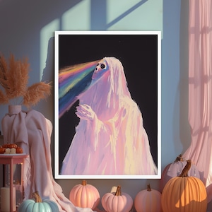 Psychedelic Ghost Print: Retro Pastel Halloween Wall Art