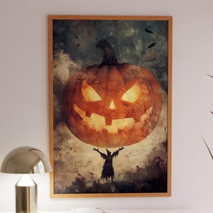 Pumpkin Halloween Wall Art Print, Creepy Pumpkin Artwork, Spooky Witch Poster, Dark Halloween Decor, Haunted House Art, Pumpkin Poster