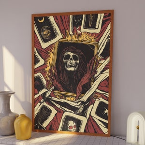 Skeleton Seance Halloween Decor, Dark Tarot Card Skeleton Print, Vintage Gothic Skeleton Occult Wall Art, Spooky Mystical Art, Horror Lovers