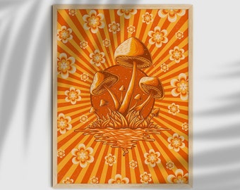 Estampado floral de hongos de los 70: Arte mural retro y moderno (descarga digital)