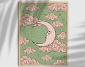 Retro 70s Moon Art Print: Witchy Celestial Decor (Digital Download)