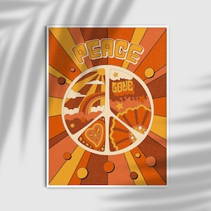 Cartel hippie de los años 60, citas de amor por la paz, decoración del hogar retro de los años 70, cartel vintage, decoración psicodélica, impresión de arte colorido, arte de pared de los años 70, decoración de los años 70
