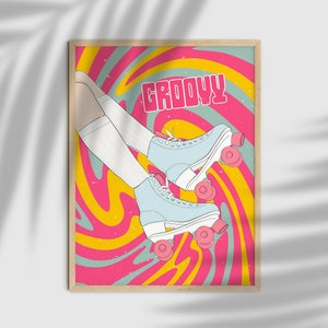 Retro 70er Jahre Poster, Psychedelisches Poster, 70er Jahre Skating Kunstdruck, 80er Jahre Groovy Poster, Vintage Poster, Rollschuh Poster, 70er Poster, Wandbild