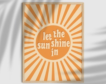 Retro 70s Home Decor, Vintage Sun Poster, 70s Quote Print, Vintage Poster, Let the sunshine in, Inspirational Art, Retro Sun Poster, 70s Art