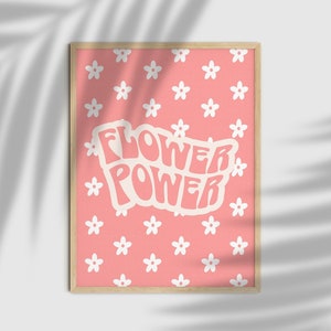 Flower Power Print, Retro 70s Home Decor, Blush Pink Decor, 70s Flower Poster, 60s Vintage Poster, 70s Floral, Groovy, Vintage Home Decor