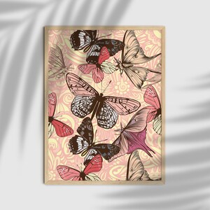 Vintage Butterfly Print, Retro Butterfly Poster, 70s Decor, Vintage Inspired Art, Retro 70s Home Decor, Boho Butterflies, Blush Pink Decor