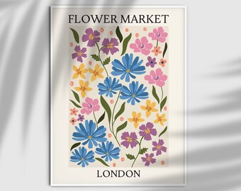 Flower Market Print, London Flower Market Poster, Botanical Poster, Abstract Floral Print, Flower Lover Art, Printable Wall Art, Digital Art