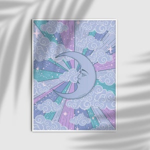 Poster Lune céleste : décoration d&#39;intérieur rétro des années 70 (téléchargement numérique)