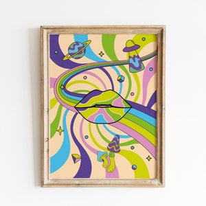 70s Psychedelic Print, 70s Decor, Hippie Print, Retro 70s Home Decor, Psychedelic Mushroom Print, 70s Wall Art, Vintage Poster, Colorful Art
