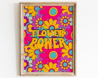 70s Flower Power Print: Retro Floral Psychedelic Art (Digital Download)