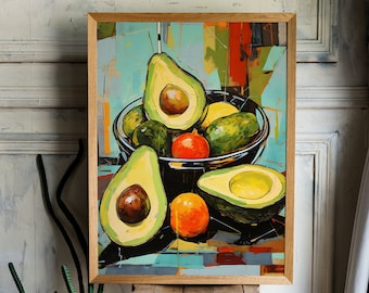 Avocado Still Life Art Print: Retro Kitchen Painting