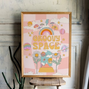 70s Psychedelic Print, Space Poster, Hippie Print, Mushroom Poster, Retro Psychedelic Art, 70s Wall Art, Groovy Space Poster, Y2K Poster