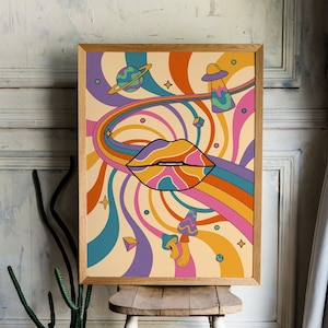 Psychedelic Art, 70s Art Print, Surreal Poster, Rainbow Art, Space Trippy Art, Weird Art Print, Retro Home Decor, Trippy Decor, 70s Wall Art