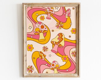 Impresión de hongos de los 70: Decoración retro floral psicodélica (descarga digital)