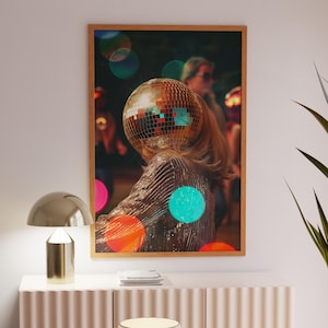 Funky Disco Ball Head Print: 70s Retro Wall Art