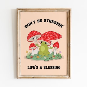 Frog Mushroom Poster: Retro 70s Cottagecore Wall Art