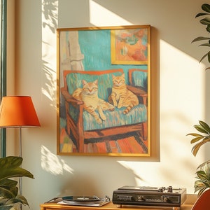 Van Gogh Style Cats Vintage Poster: Retro Wall Art