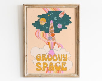 Retro Space Art Print: 70s Groovy Futuristic Poster