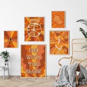 70s Set of 5 Prints, Retro Gallery Wall Set, Aesthetic College Dorm Decor, Retro Poster Bundle, Trendy Wall Art, Vintage Poster Set, 70s Art