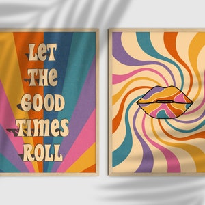 70s Decor, Psychedelic Poster Set, Aesthetic Room Decor, 70s Set of 2 Prints, Vintage Set Poster, Colorful Wall Art Set, 70s Poster, 70s Art