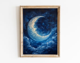 Celestial Moon Poster: Starry Night Sky Vintage Art (Digital Download)