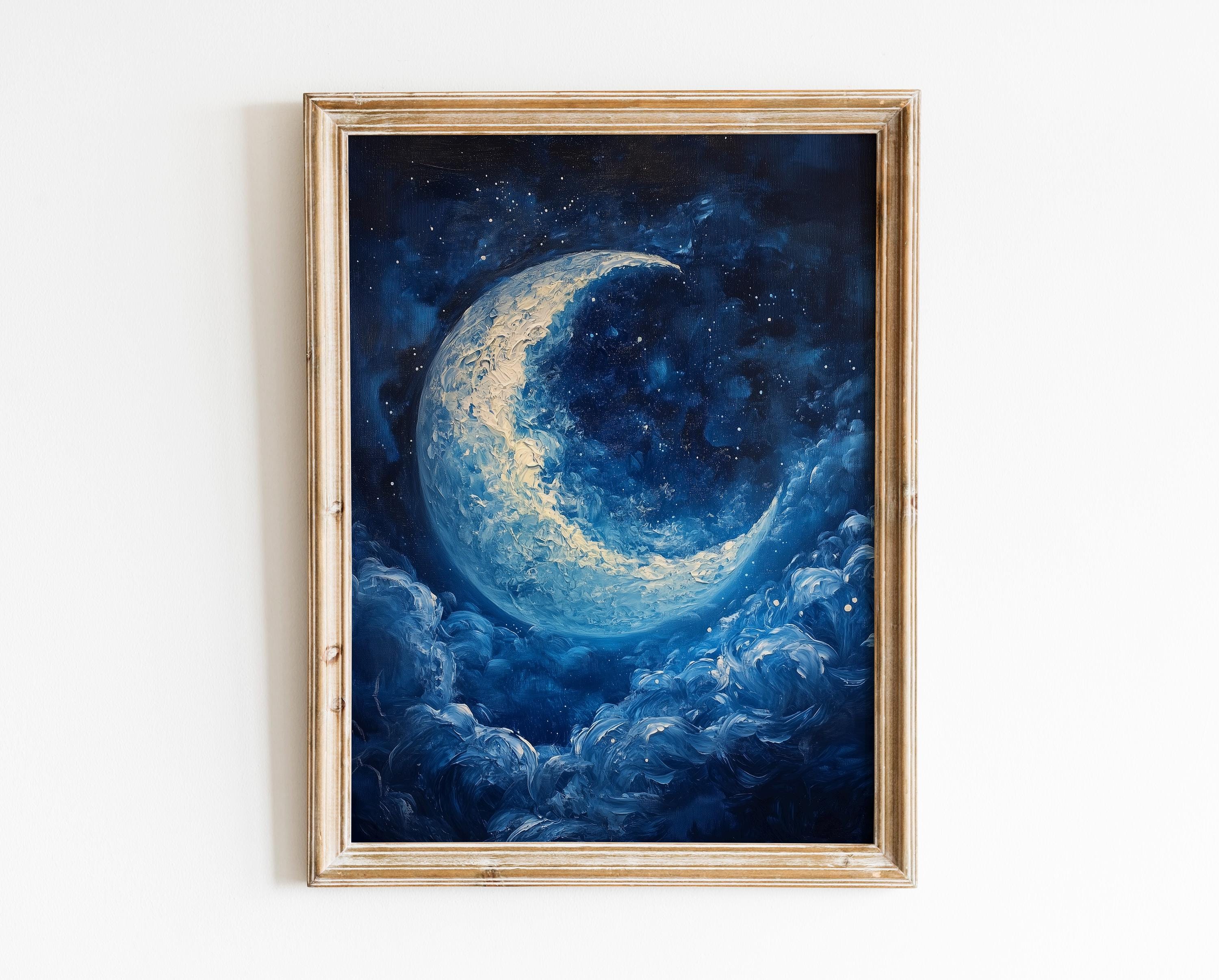 激レア Moon STRATCASTER Vintage Celestial Moon Poster: Starry Night Sky Vintage Art (digital