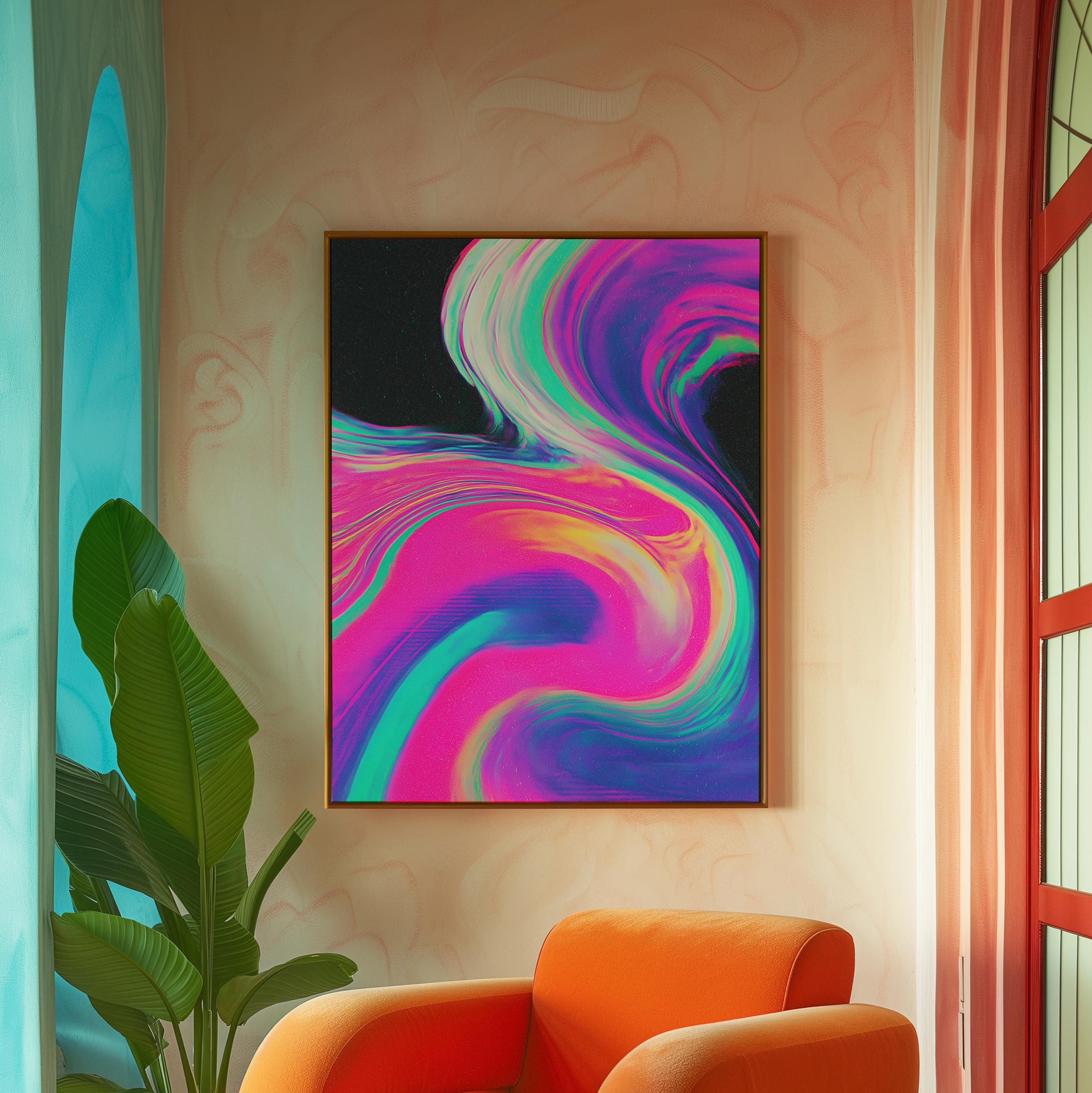 Abstract Neon Swirl Art Print: Retro Y2K Vaporwave Home Decor - Etsy