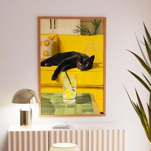 黒猫のポスター、マキシマリストなウォールアート、猫好きの方への素敵なギフトアイデア、可愛いアパートのインテリア、猫好きの方へのギフト