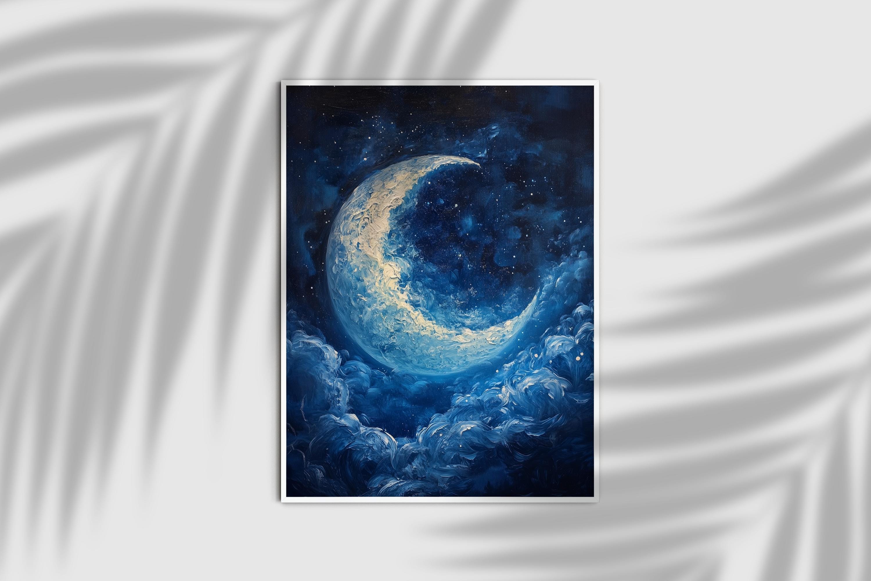 Celestial Moon Poster: Starry Night Sky Vintage Art (digital