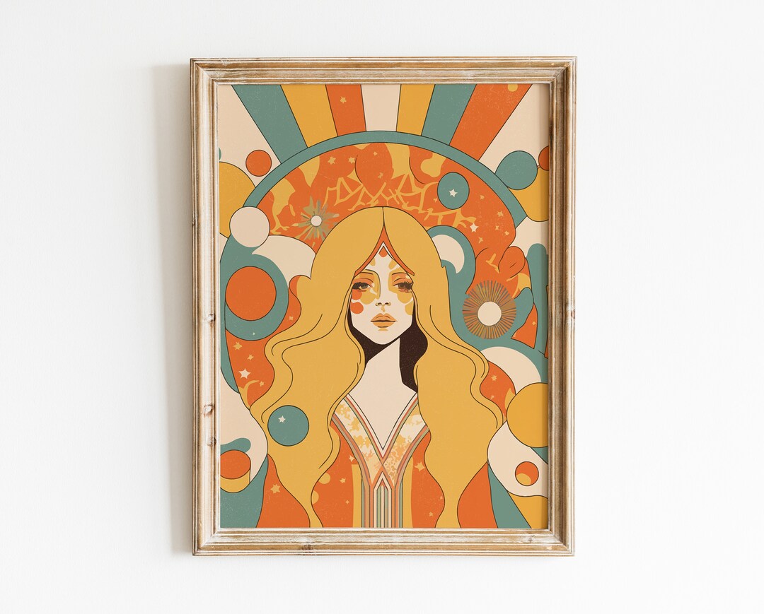 Retro Inspired Wall Art, 70s Hippie Girl Wall Art, 70s Poster, Aesthetic Room Decor, Vintage
