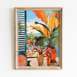 Pintura de bodegones / Impresión de bellas artes / Impresión linda tropical / Decoración retro del hogar de los años 70 / Arte de pared estético retro / Moderno de mediados de siglo / Decoración de los años 70