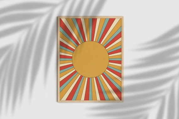 Retro Sunburst Print, Sunburst Wall Art, Retro 70s Home