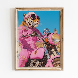 Funky Tiger Poster, Preppy Pink Tiger Maximalist Wall Art, Aesthetic Poster, Trendy Tiger Print, Pink Girly Wall Art, Dorm Room Apartment