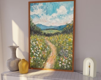 Wildblumen Feld Kunstdruck: Impressionistische Landschaft Weg